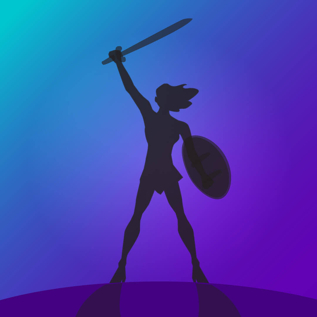 Summer Theatre Camp Icon- silhouette of person holds a sword and shield